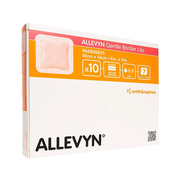 Smith & Nephew Foam Dressing Allevyn Gentle Border Lite 4in X 4in" Square Adhesive Sterile - 1 Pack of 10