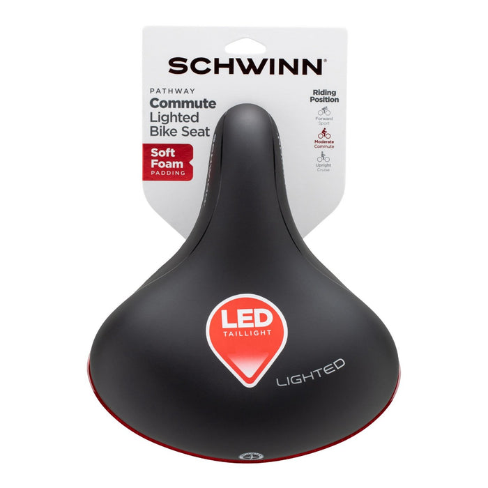 Schwinn Commute Pathway lighted foam bike seat with LEDs, Black