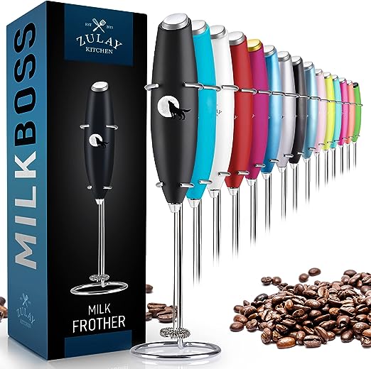 ZULAY Powerful Milk Frother Handheld Foam Maker for Lattes (Wolf Moon - Black)