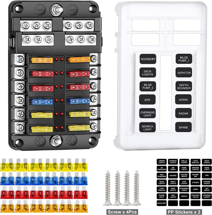 Extractme 12 Way Blade Fuse Block with Negative Bus