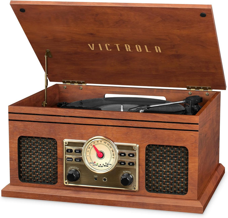 Victrola VTA-250B-MAH 4-in-1 Nostalgic Bluetooth Record Player with 3-Speed Turntable