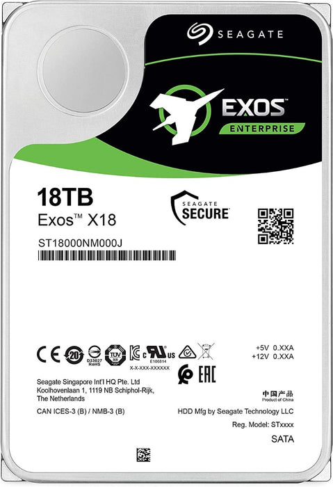 Seagate Exos X18 18TB Enterprise HDD - CMR 3.5 Inch Hyperscale SATA 6Gb/s, 7200 RPM, 512e and 4Kn FastFormat