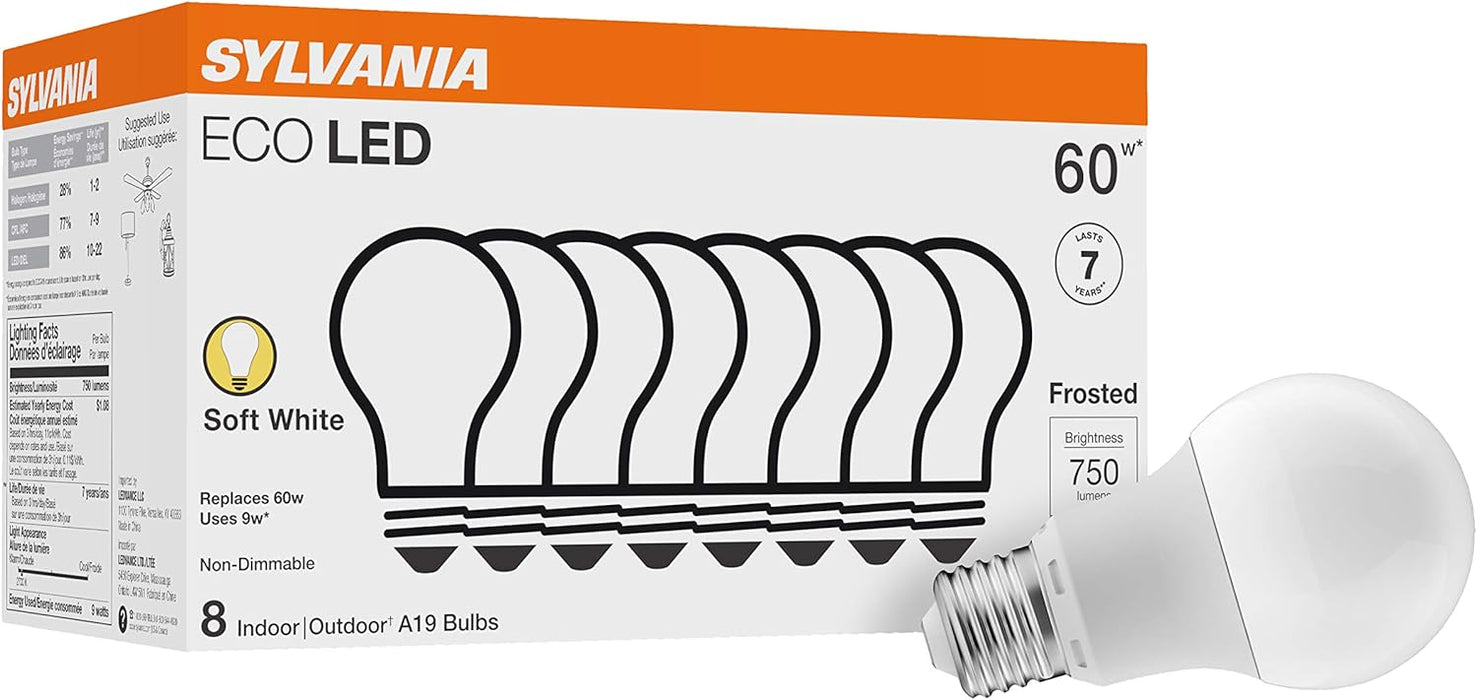 SYLVANIA ECO LED Light Bulb A19 60W Equivalent Efficient 9W 7 Year 750 Lumens 2700K