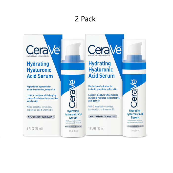 2 Pack Cerave Hyaluronic Acid Serum for Face with Vitamin B5 and Ceramides - 1 oz