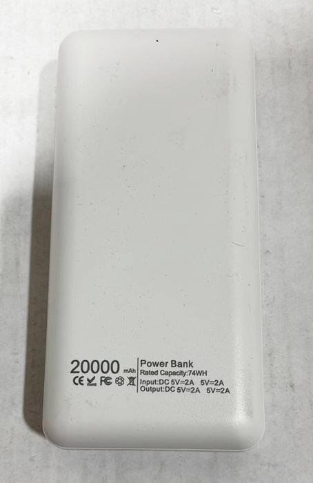 USB 20000mAh Fast Charging External Battery Pack 74WH 2 USB-A, 1 USB-C - White