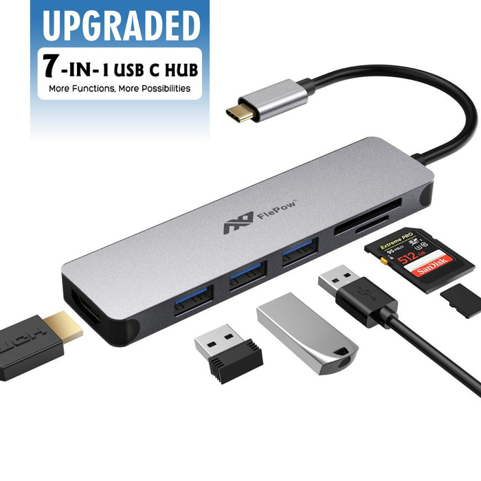 FlewPow UCN3281-USB C Hub Multiport Adapter - 7 - in - 1 Portable USB C Adapter