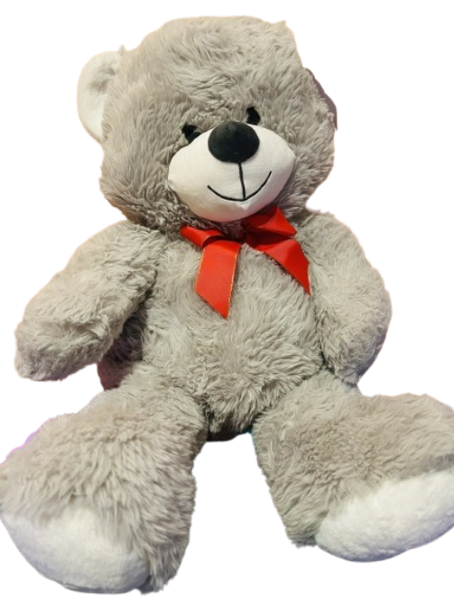 Playright HugMe Plush Jumbo Bear Grey Stuffed Animal with Red Bow 24