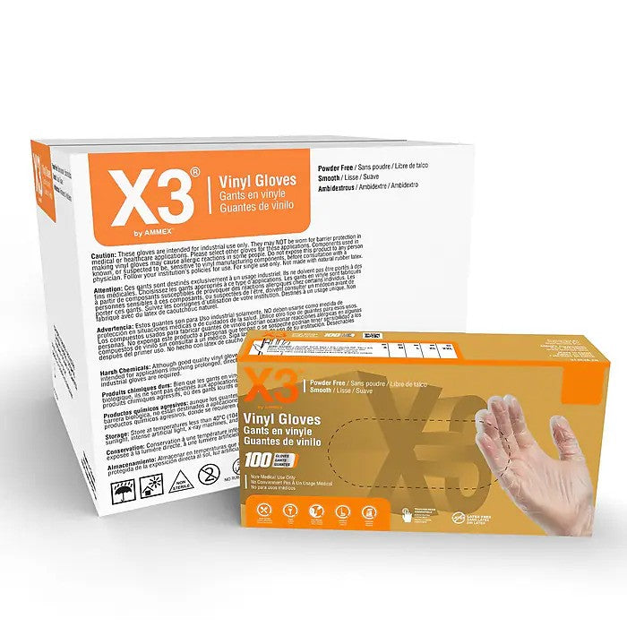 Ammex Professional X3 Powder Free Vinyl Gloves - 1000 Count - GPX342100