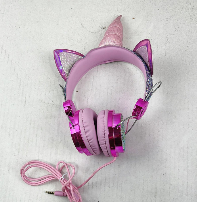 Unicorn Kids Headphones for Girls Children, 3.5mm Jack and Tangle-Free Cord, Pink and Purple