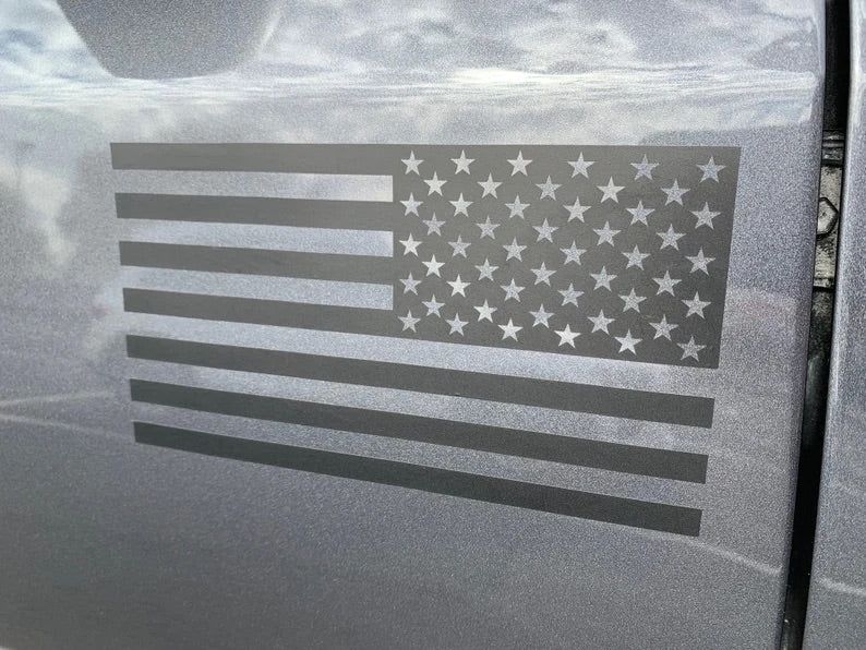 OFFROAD - Universal American Flag Vinyl Decal - Black - 14 x 12