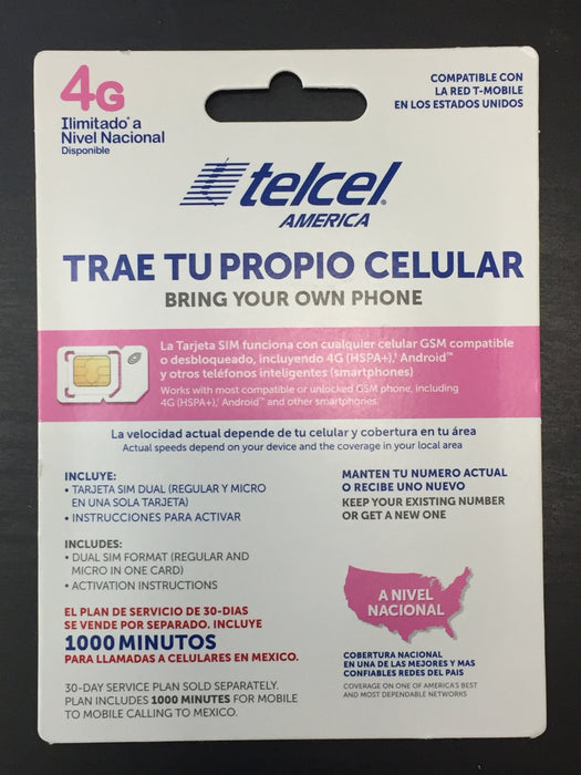 Telcel America Dual SIM Card - Bring Your Own Phone - T-Mobile