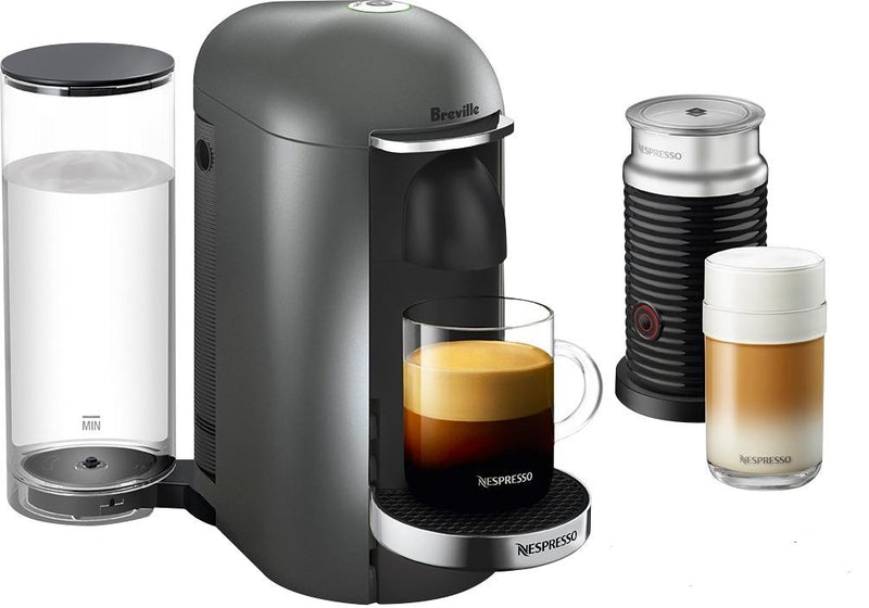 Nespresso By Breville Vertuoplus Espresso Coffee Machine and Aeroccino 3 Milk Frother - Grey