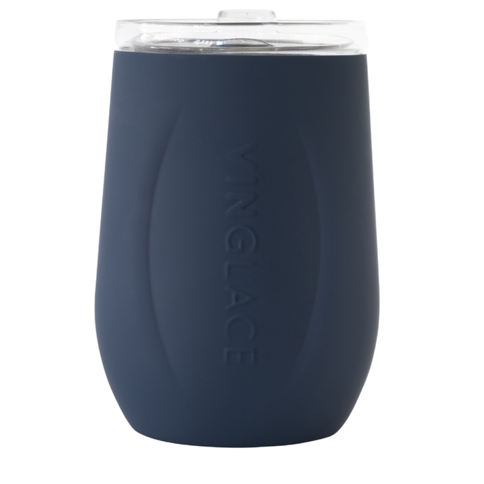 Vinglace Insulated Stemless Wine Glass Hot & Cold Beverage Tumbler with Spill Proof Lid - Navy