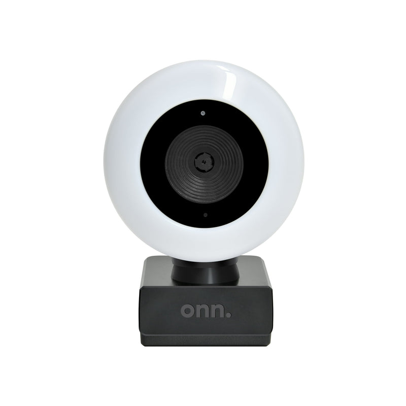 onn. Webcam with Ring Light w/3 LED Levels - White and Black