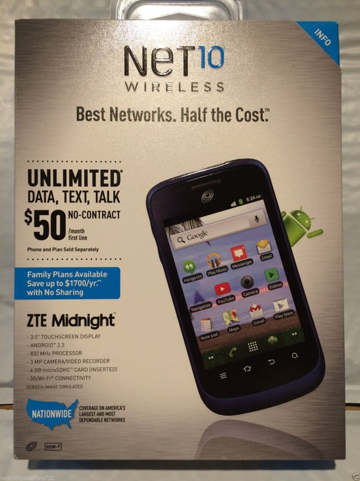 ZTE Midnight Prepaid Mobile Phone for Net 10 Wireless -Blue