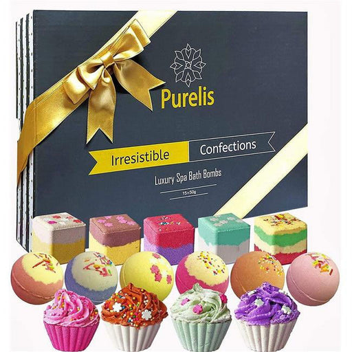 Purelis Luxurious Truffles & Cupcakes Bath Bombs Set for Women & Girls - 15 Piece