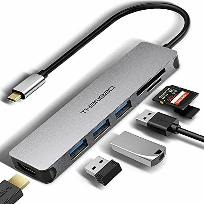 Thanbao UCN3281-USB C Hub Multiport Adapter 6 in 1 Aluminum with 4K HDMI