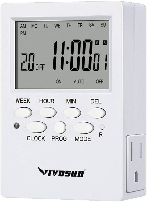 VIVOSUN GET06A-US 7Day Programmable Timer Indoor Digital Electronic Timer w/ Dual Outlet 2