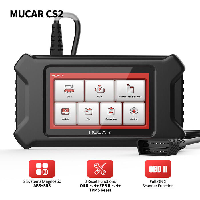 Mucar CS2 OBD2 Scanner Check Engine Code Reader Equipped with ABS+SRS System Diagnosis for All Cars
