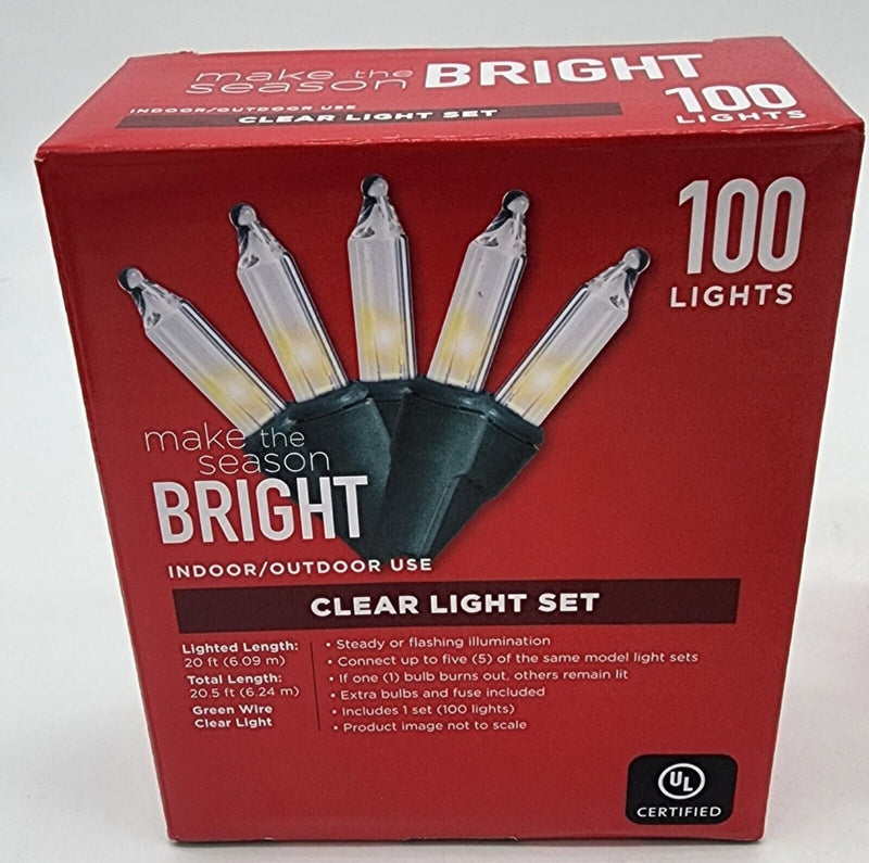 1 Make the Season BRIGHT- 658172-Clear String Christmas Lights 100 Lights 20 Feet
