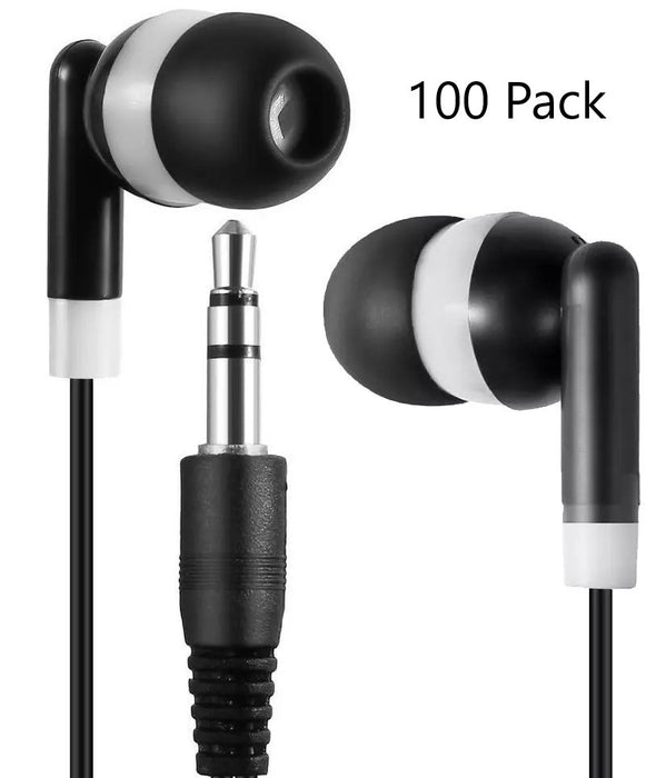 Wholesale Bulk Earbuds Headphones - 100 Pack - Black/White