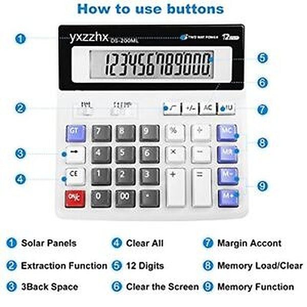Desk Calculator Large Numbers, Two Way Power Battery and Solar Calculators Desk
