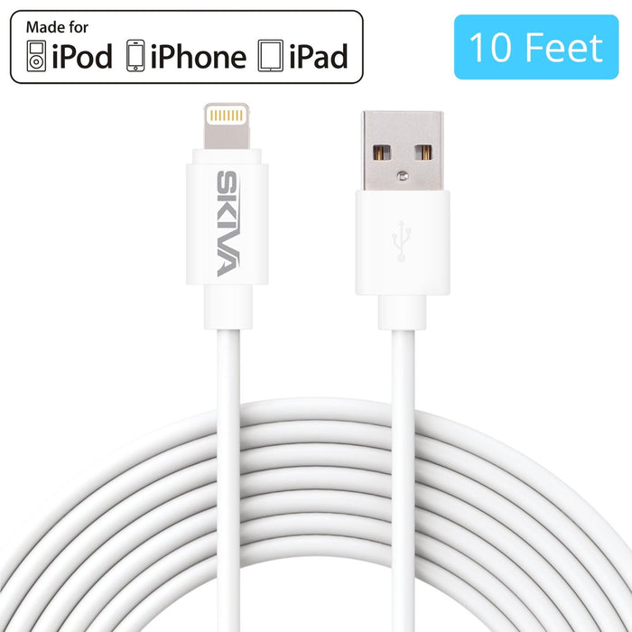 SKIVA CB102 USB to Lightning 10 FT Cable for Sync and Charge - WHITE