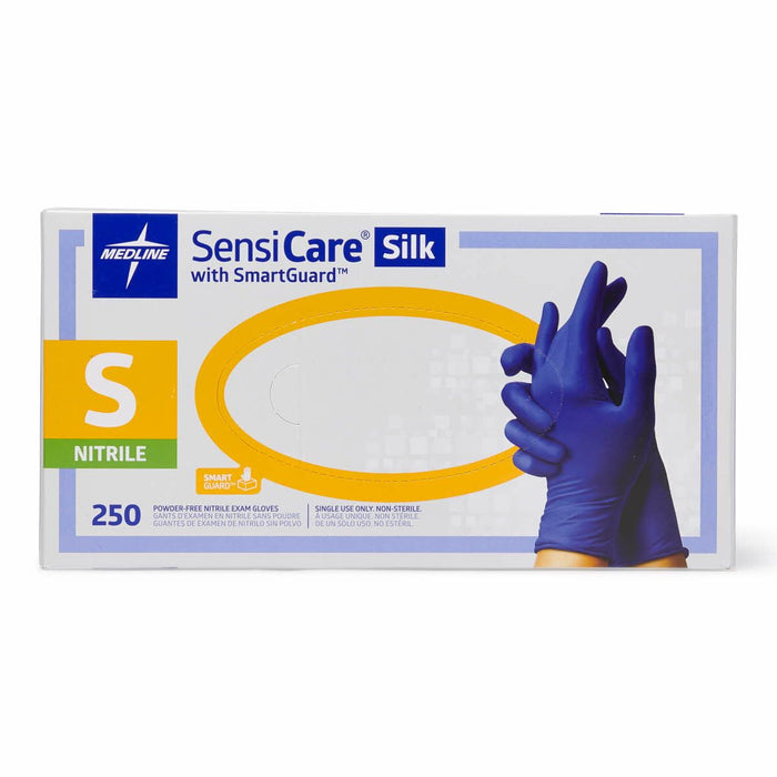 Medline SensiCare Silk Powder-Free Nitrile Exam Gloves - Small - 250 Pack