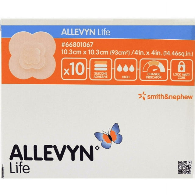 Foam Dressing Allevyn Life 4 X 4 Inch With Border Film Backing Silicone Gel - 10 Pack