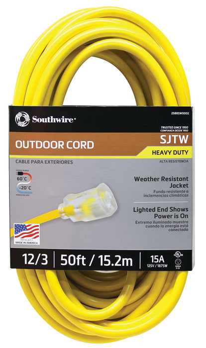 Southwire Outdoor 50 ft Cord-12/3 SJTW Heavy Duty 3 Prong Extension Cord-for Commercial Use