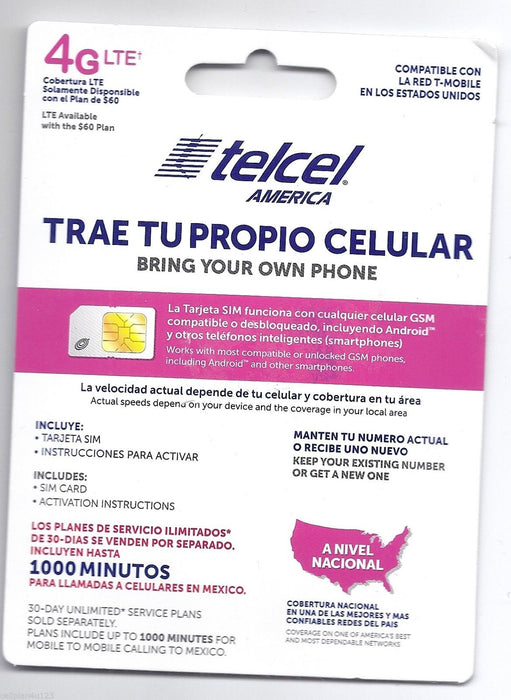 Telcel America Dual SIM Card - Bring Your Own Phone - T-Mobile