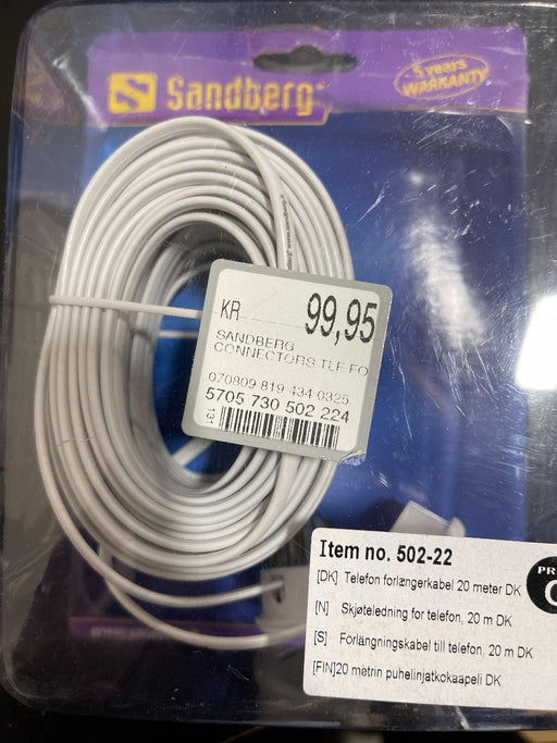 Sandberg 20m Telephone Extension Cable DK - White