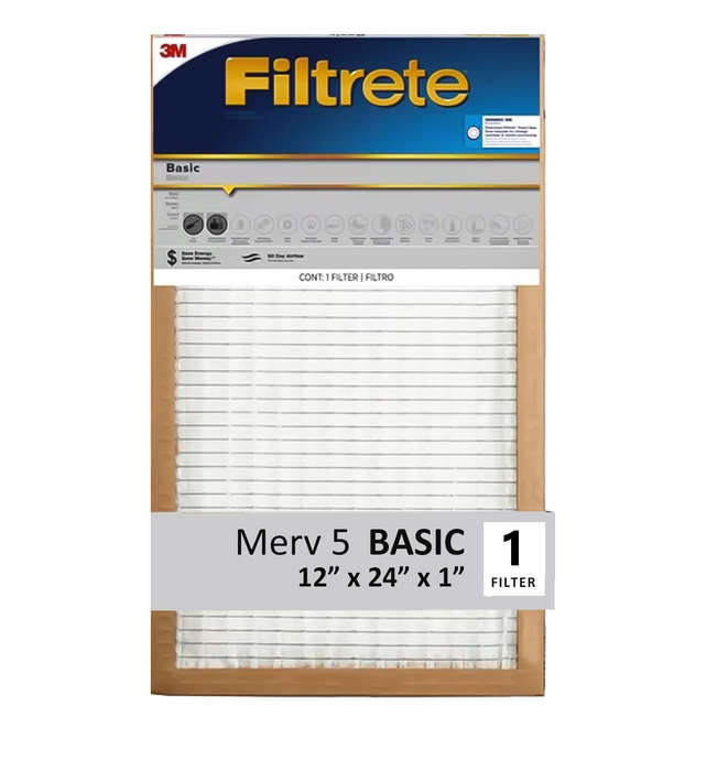 3M Filtrete 12x24x1 Air Filter 3M MERV 5 HVAC AC Furnace Filter - 1 Pack