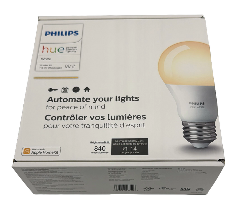 Philips Hue White A19 60W Equivalent Dimmable LED Smart Light Bulb Starter Kit