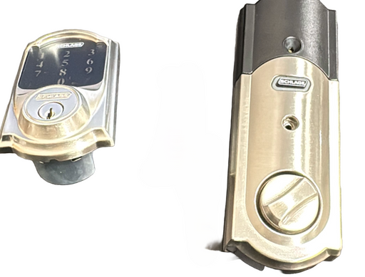 SCHLAGE BE469ZP CAM 619 Connect Smart Deadbolt with Alarm with Camelot Trim in Satin Nickel