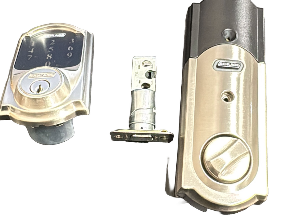 SCHLAGE BE469ZP CAM 619 Connect Smart Deadbolt with Alarm with Camelot Trim in Satin Nickel