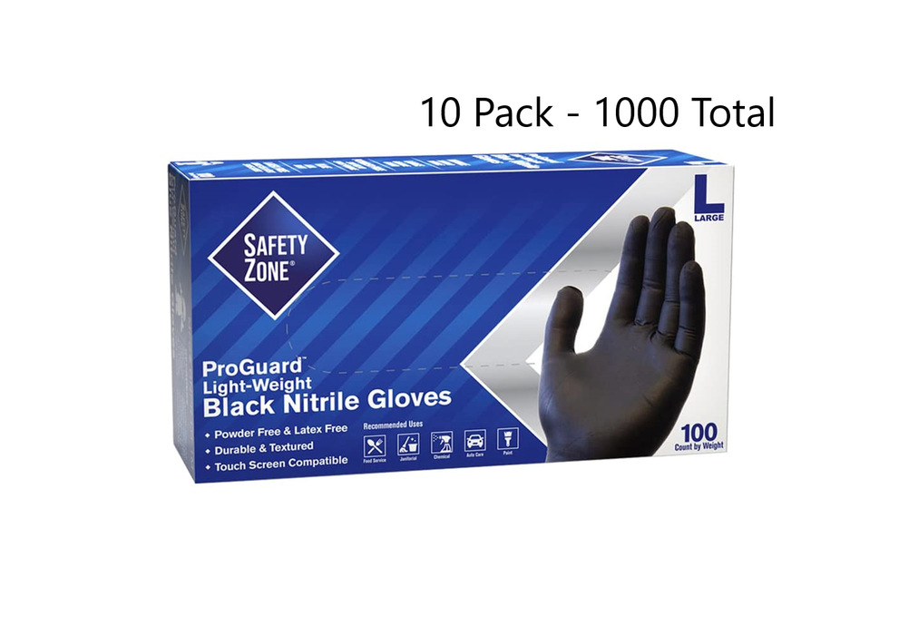 Safety Zone GNPR-MD-BK Nitrile Textured Powder-Free Glove - Medium - Black - 1000 Pack