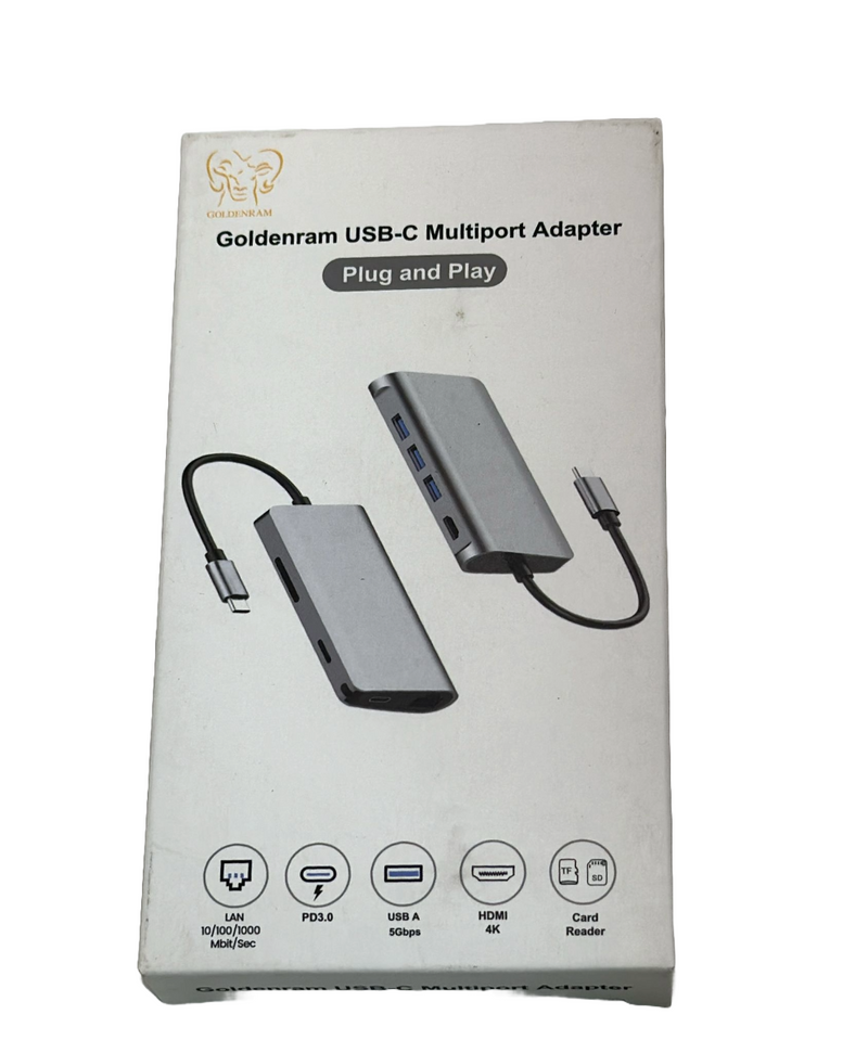 Goldenram USB-C Multiport 8x Adapter: USB3.0 ×3