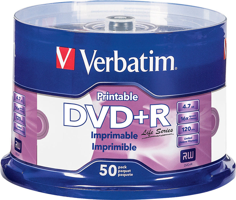 Verbatim Printable DVD+R Life Series, 16x Speed - 50 Pack