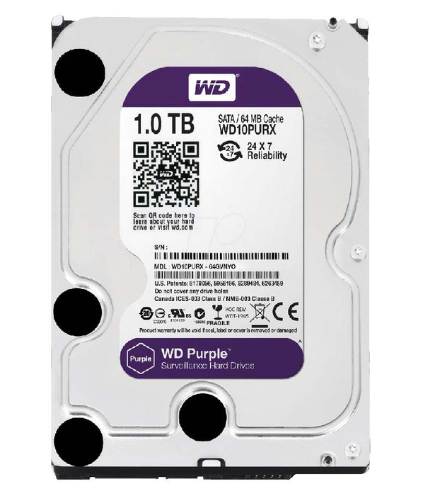 Western Digital 1TB WD10PURX Surveillance 3.5 Hard Disk Drive 5400 RPM Class SATA 6 Gb/s 64MB Cache