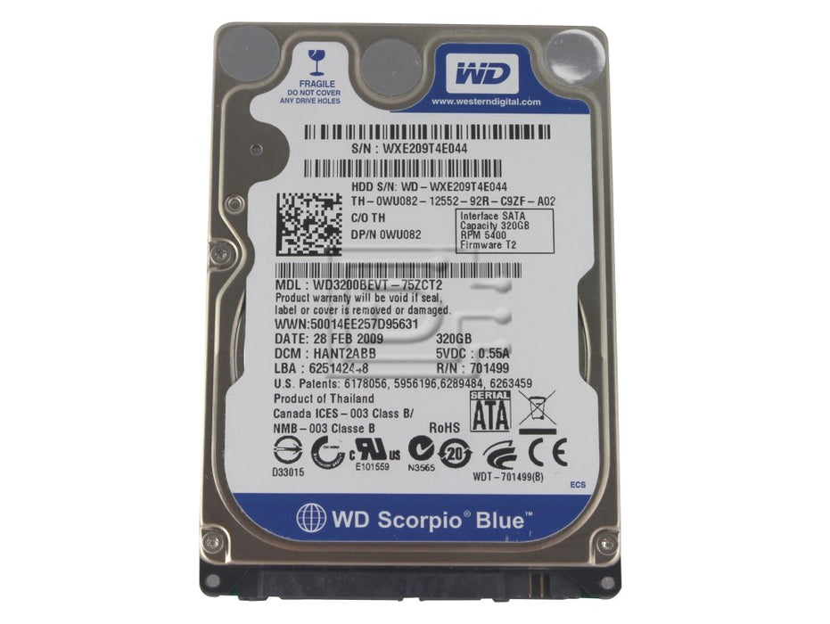 Western Digital 320GB Scorpio Blue SATAII 5400RPM 2.5IN 8MB Bulk/OEM Hard Drive WD3200BEVT