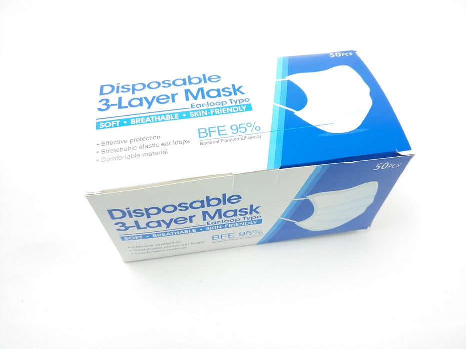 50-Pack Box Blue Disposable Face Masks with Earloop, 3 Layers