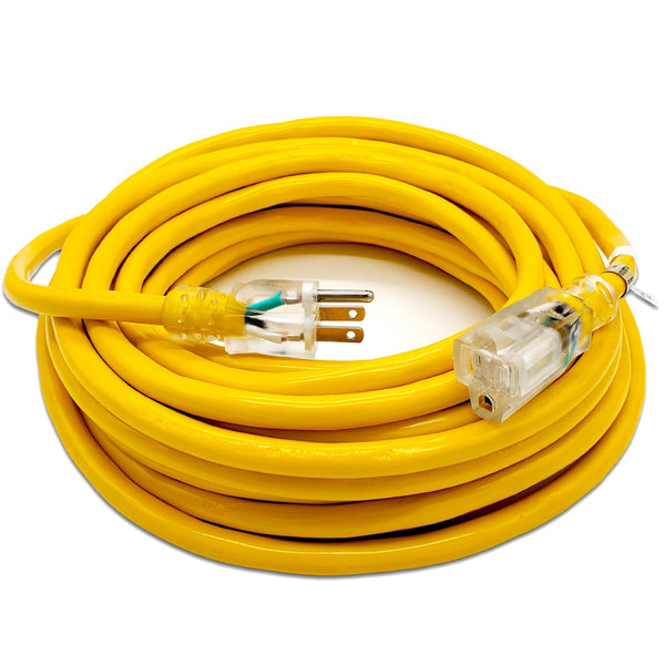 WW-12S050Y-12Awg 50ft SJTW Heavy-Duty Indoor/Outdoor Grounded Extension Cord (Yellow)