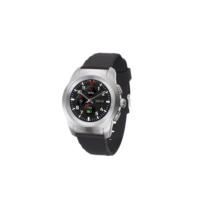 MyKronoz ZeTime Hybrid Smartwatch 39mm Stainless Steel - Brushed Silver with Black Silicone Band