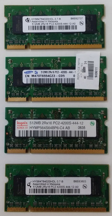 Assorted Major Brand 512MB SODIMM DDR2 PC2-4200 Laptop Memory