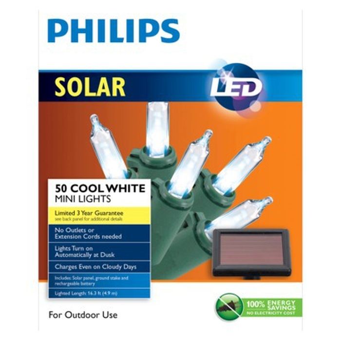 Philips 50ct COOL WHITE SOLAR Powered LED Mini String Lights