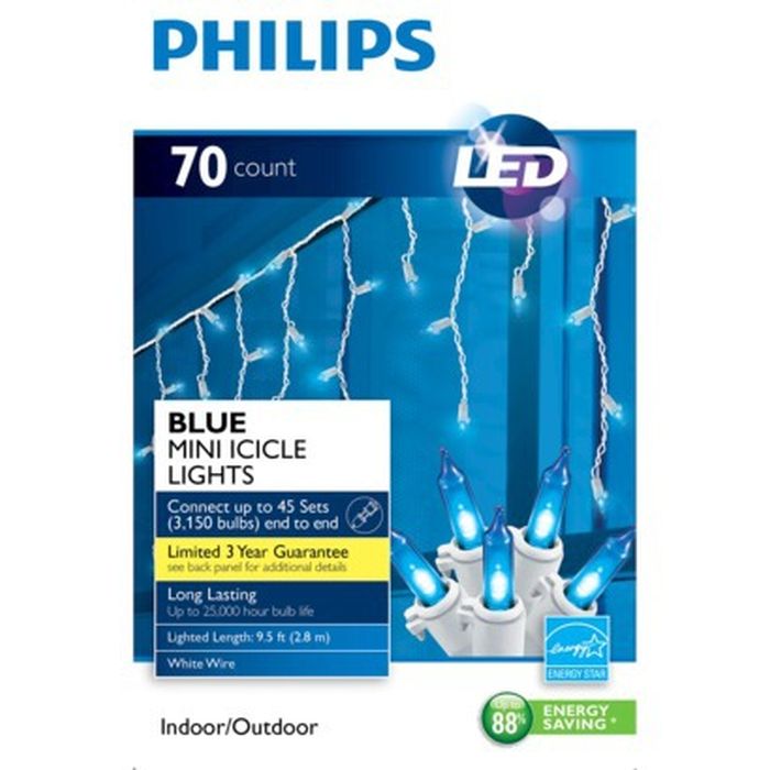 Philips 70ct BLUE LED Mini Icicle String Lights